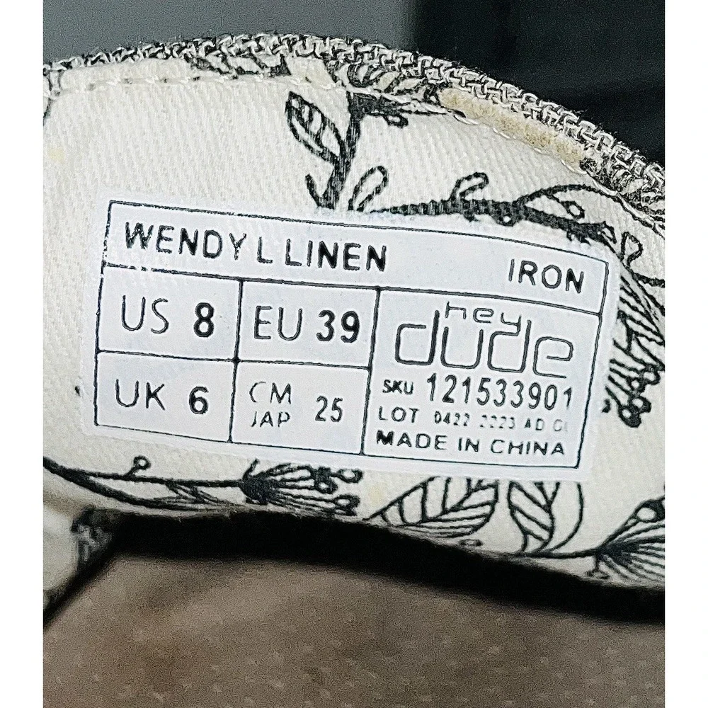 Hey Dude Wendy Linen Women's 8 Iron Gray Slip On Lightweight Boho Skater Cottage